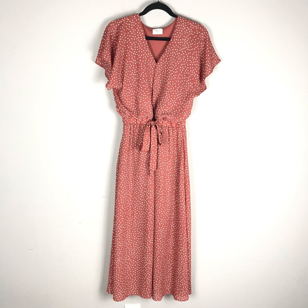 Sienna Sky polka dot midi dress salmon tie front